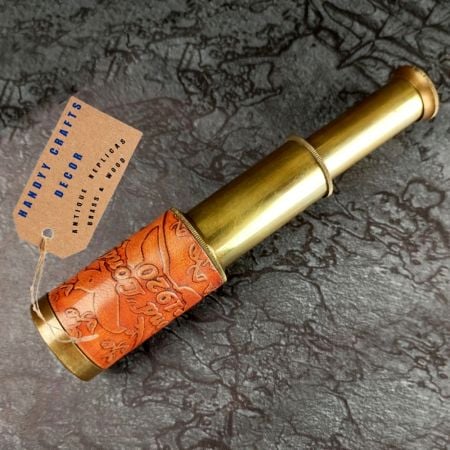 Vintage Brass Telescope with Leather Grip Handcrafted